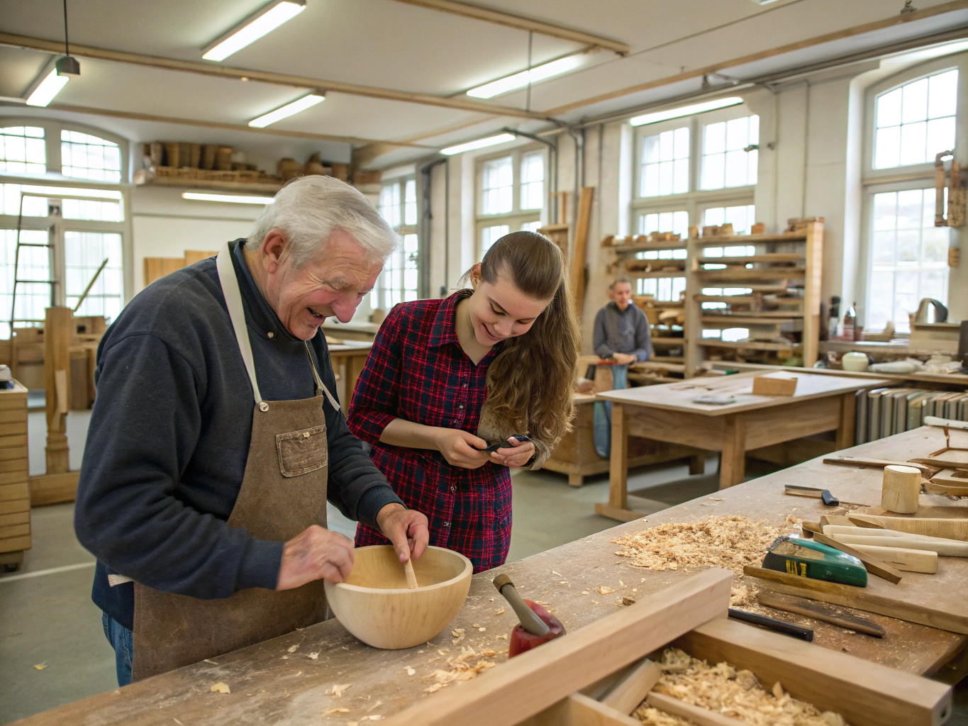 Hands practicing woodworking and practical vocational skills in a workshop